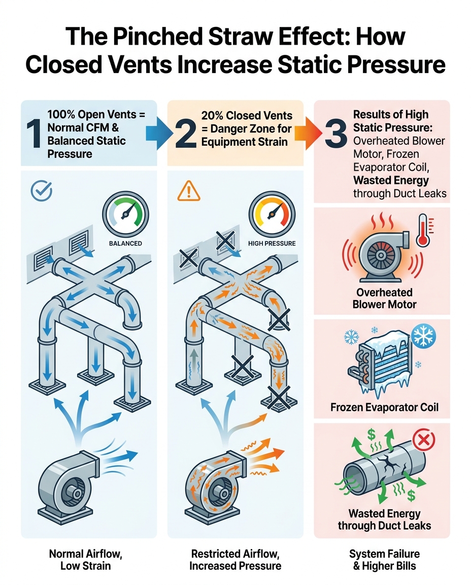 The Pinched Straw Effect: How Closed Vents Increase Static Pressure