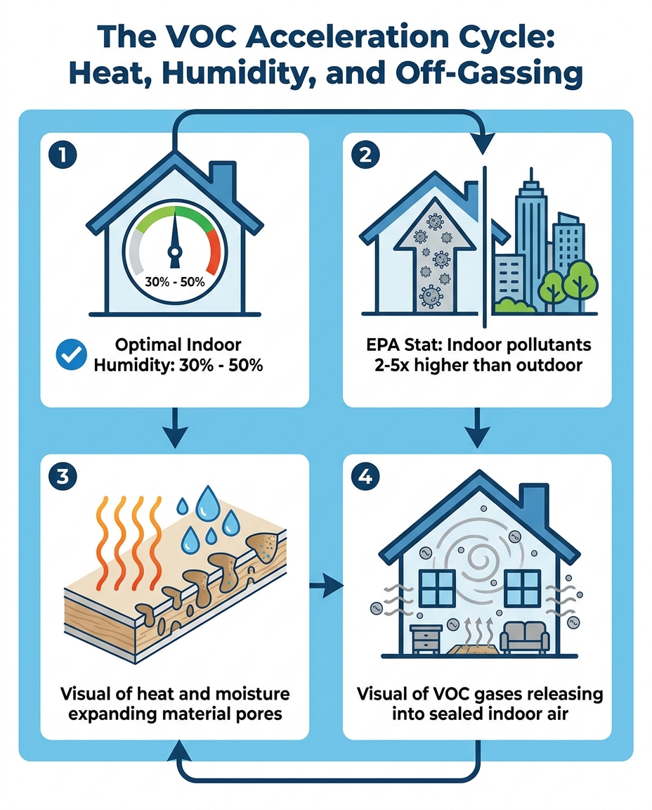 The VOC Acceleration Cycle: Heat, Humidity, and Off-Gassing