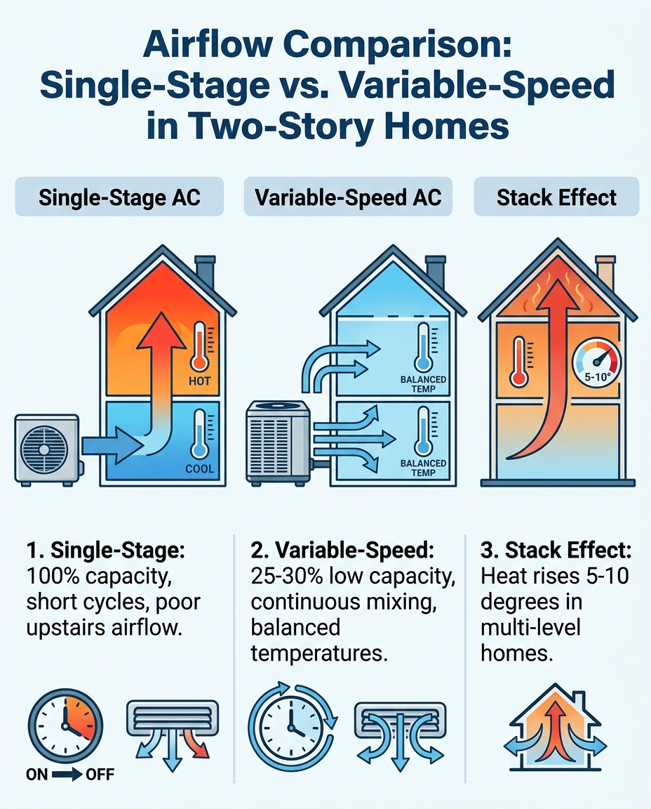 Airflow Comparison: Single-Stage vs. Variable-Speed in Two-Story Homes